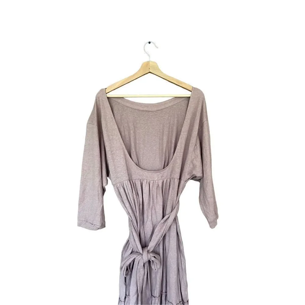 Free People Women's Gray Purple Dropped Shoulder A-Line Tiered Dress Size S NWOT
